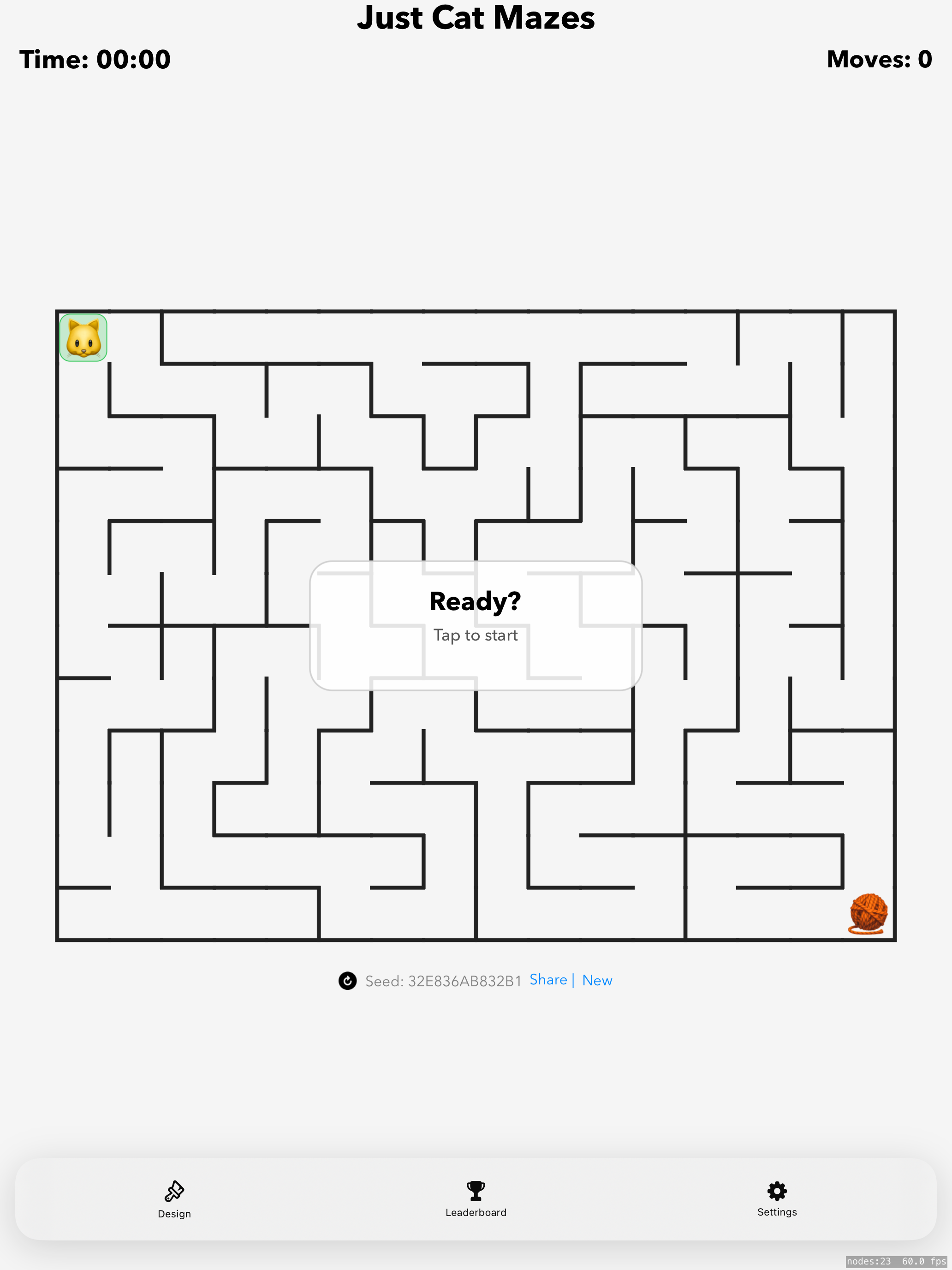 Just Cat Mazes running on iPad with a medium maze